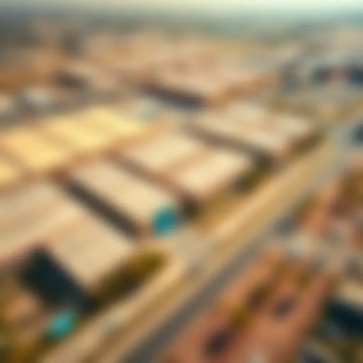 Aerial View of Al Quoz Warehouse Facilities Aerial view of Al Quoz showcasing warehouse facilities