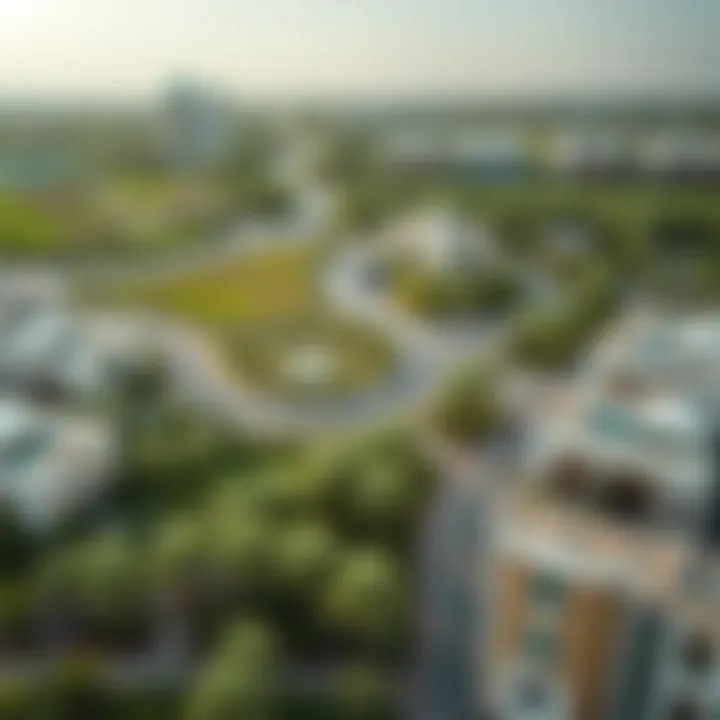 Aerial Perspective of Al Waha Aerial view of Al Waha community showcasing its lush greenery and modern architecture