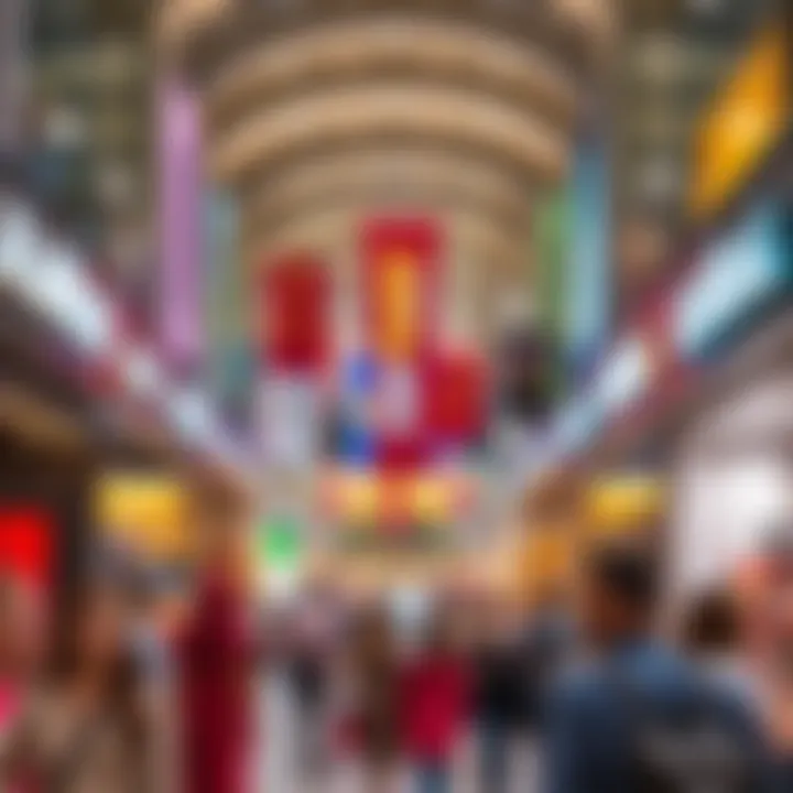 Diverse Retail Experience at Alwahda Mall A vibrant retail space inside Alwahda Mall featuring a variety of stores and shoppers.