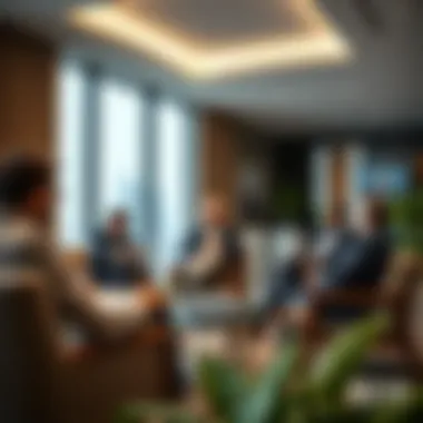 A group of investors discussing strategies in a modern office setting