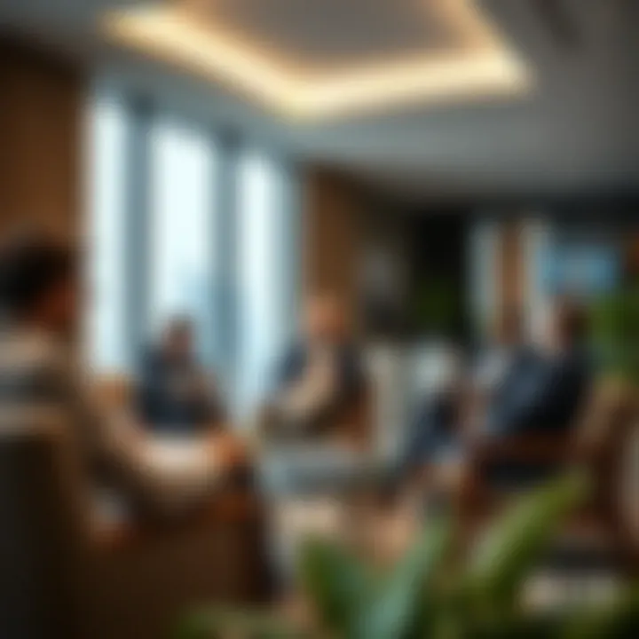 A group of investors discussing strategies in a modern office setting