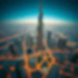 An aerial view of Burj Khalifa showcasing its architectural magnificence