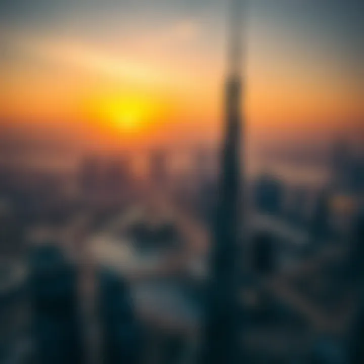 A stunning sunset view from the observation deck of Burj Khalifa