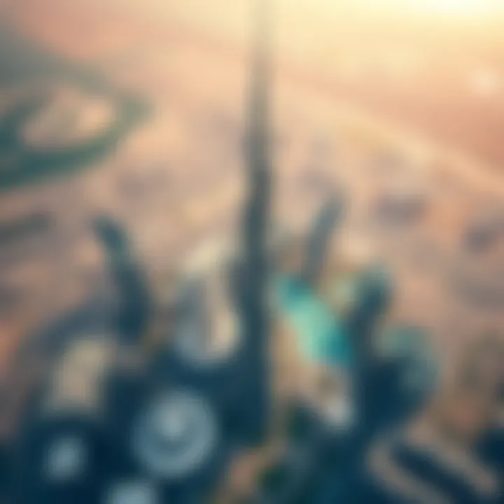 Aerial panorama of Dubai highlighting Burj Vista