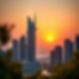 Stunning architectural view of Burj Vista at sunset
