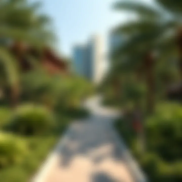 Lush Gardens of Central Park Meraas Lush gardens and walking paths within Central Park Meraas