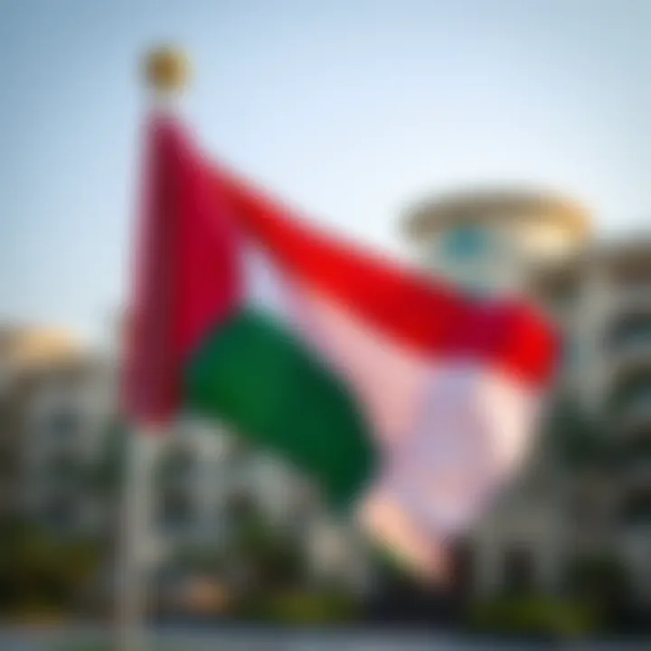 Symbolic Colors of the UAE Flag Close-up of the colors of the UAE flag with a focus on red, green, white, and black