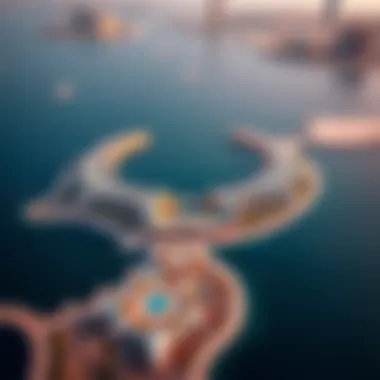 Aerial Perspective of the Crescent Design Aerial view of the Crescent Palm Jumeirah showcasing its unique crescent shape.