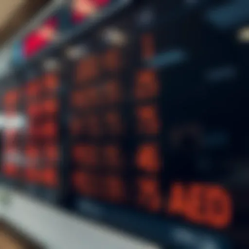 Currency exchange rates displayed on a digital board
