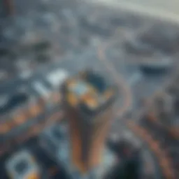 Aerial view of Damac Elegance Tower showcasing its striking architectural design