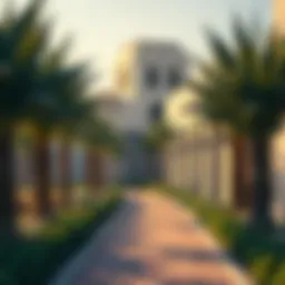 A beautifully designed pathway in Al Khawaneej Walk, showcasing a blend of traditional and modern architecture