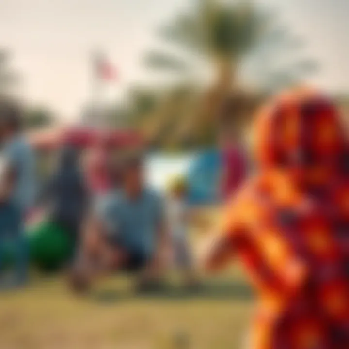Community Life in Al Qusais Vibrant community gathering in Al Qusais park with families enjoying leisure activities