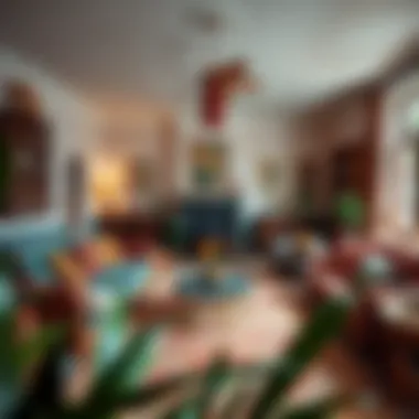 Colorful bohemian living room with eclectic decor