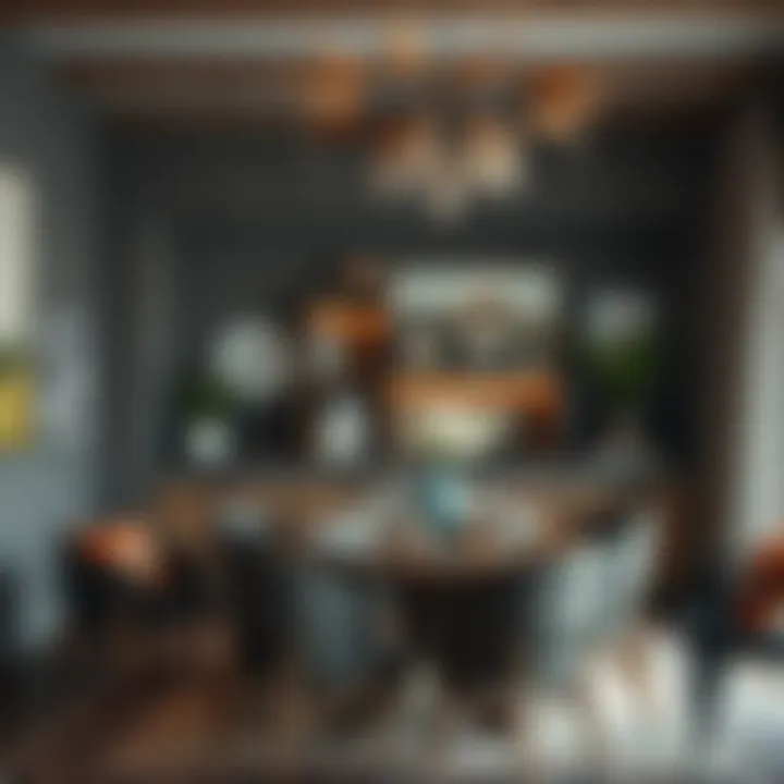 Stylish bohemian dining area with artistic accessories