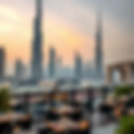 Stunning view of a Dubai skyline with dining establishments