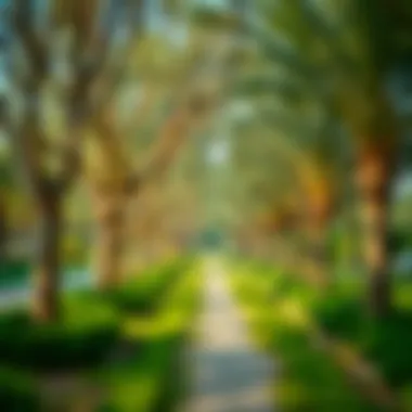 Nature's Embrace: A Pathway to Peace Pathway lined with trees in a Dubai park