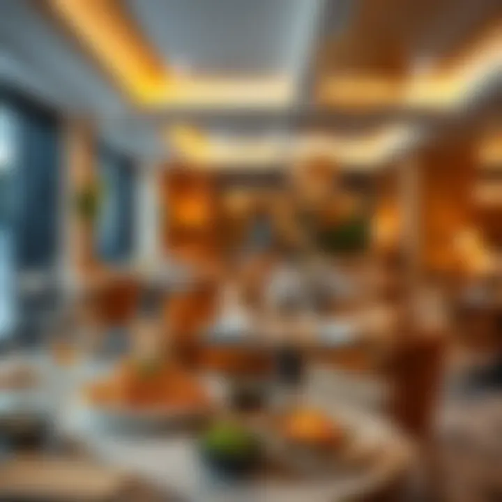 Culinary Delights in Expo Accommodations Elegant dining area in an expo hotel showcasing local cuisine