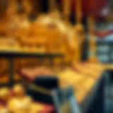 Intricate gold jewelry displayed in a vibrant stall