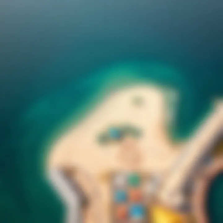 An aerial shot of La Mer Beach highlighting its layout, including sandy shores and nearby recreational facilities.