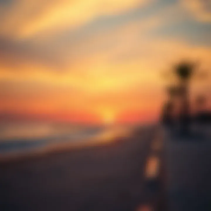 A picturesque view of La Mer Beach at sunset, showcasing the vibrant colors of the sky and the tranquil waves.