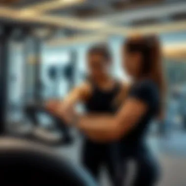 Personal trainer assisting a client in a ladies gym environment