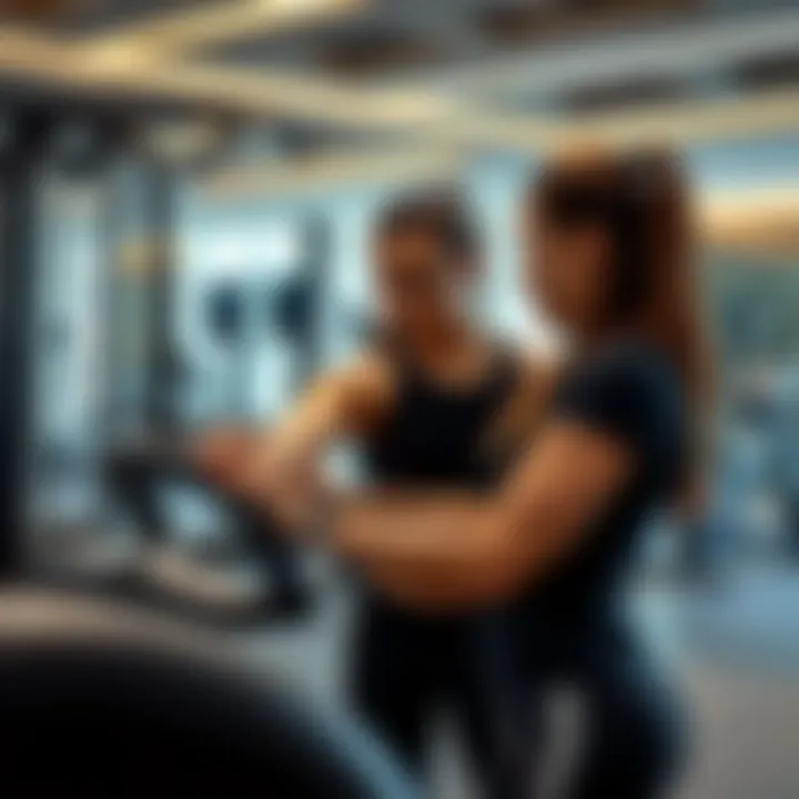 Personal trainer assisting a client in a ladies gym environment