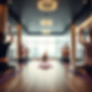 Yoga class in a serene ladies gym setting focused on relaxation