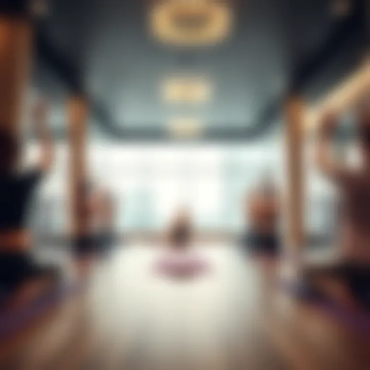 Yoga class in a serene ladies gym setting focused on relaxation