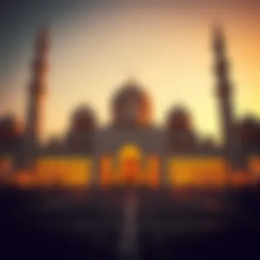 The Sheikh Zayed Grand Mosque bathed in golden hour light
