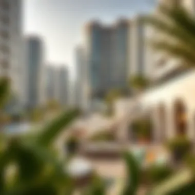 A panoramic view of community spaces integrated into oasis buildings, promoting social interaction.