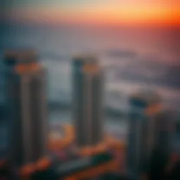 Aerial view of Palace Towers during sunset