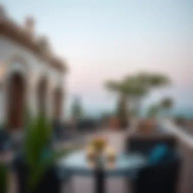 Elegant Rooftop Terrace Design in Dubai An elegant rooftop terrace featuring a blend of modern and traditional architecture