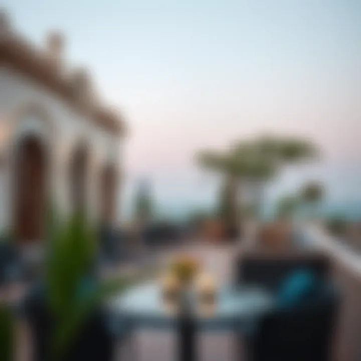 Elegant Rooftop Terrace Design in Dubai An elegant rooftop terrace featuring a blend of modern and traditional architecture
