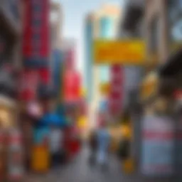 Vibrant streets of Deira showcasing rental signs