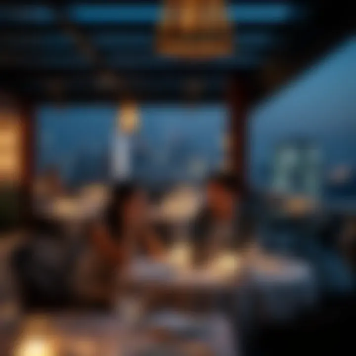 Couples enjoying a luxurious dinner at a rooftop restaurant