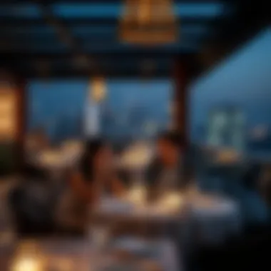 Elegant Rooftop Dining Experience Couples enjoying a luxurious dinner at a rooftop restaurant