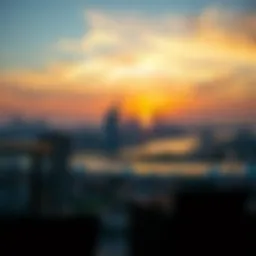 Stunning sunset view over the Dubai skyline