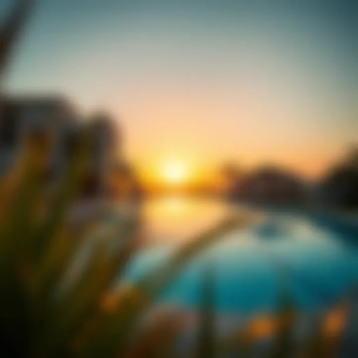 Luxurious Villa with Private Pool at Sunset Sunset view over a luxurious villa with a private pool in Dubai