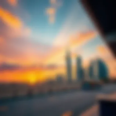 Sunset over Dubai's iconic skyline from the beachfront
