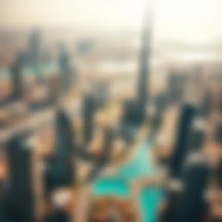 Aerial view of Dubai skyline featuring iconic buildings