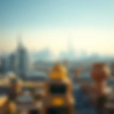 Significant Landmarks of سوق شرق A skyline view of Dubai with سوق شرق in the foreground, emphasizing its significance in the city.