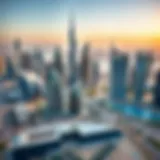 Aerial view showcasing the skyline of Dubai with modern skyscrapers
