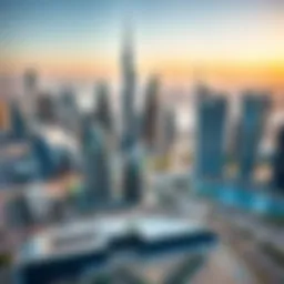 Aerial view showcasing the skyline of Dubai with modern skyscrapers