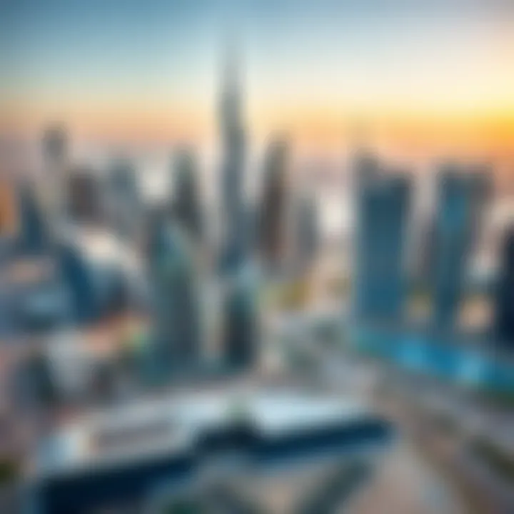 Dubai's Iconic Skyline: A Blend of Modern Architecture Aerial view showcasing the skyline of Dubai with modern skyscrapers