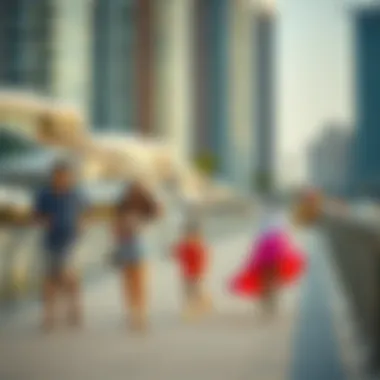Family Leisure Activities at JBR Families enjoying leisure activities along the promenade of Jumeirah Beach Residence