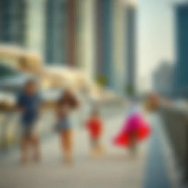 Family Leisure Activities at JBR Families enjoying leisure activities along the promenade of Jumeirah Beach Residence