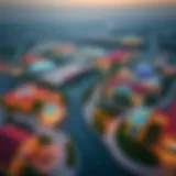 Aerial view of Dubai's Global Village showcasing its vibrant pavilions and attractions