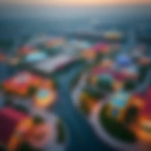 Aerial view of Dubai's Global Village showcasing its vibrant pavilions and attractions