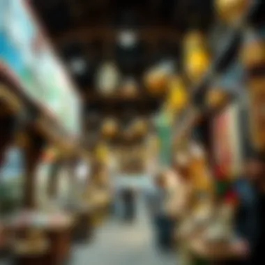 Marketplace of Cultural Crafts in Global Village Vibrant marketplace filled with traditional crafts and souvenirs
