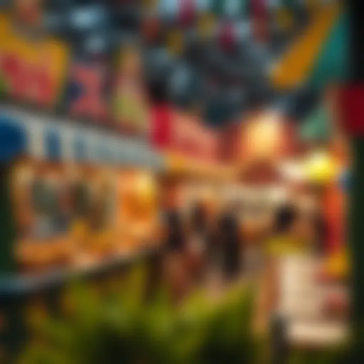 Colorful food stalls representing different cultures